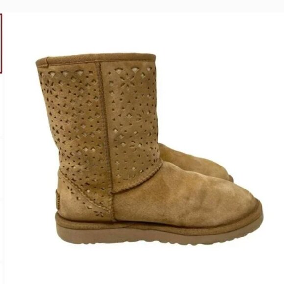 UGG Australia Classic Short Flora Perf Brown Suede Boots - Size 7 - Picture 5 of 14